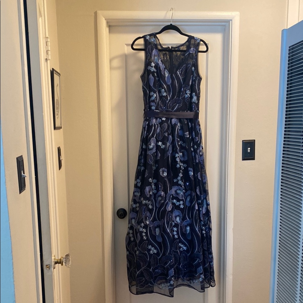 R&M Richards Blue Halter Maxi Gown